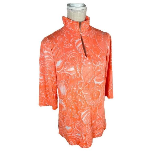 Key West Hand Print Vanda Rare Neon Orange Nautical 3/4 Sleeve Vintage Top - Picture 4 of 12